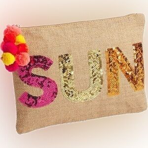 Mud Pie SUN Women’s Fashion 12″ x 9″ Sequin Jute Case WITH POM POM TASSEL